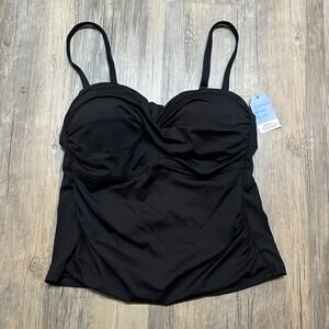 Lands' End Black Swim Top Solid Removable Straps Bandeau Padded Bra Size 8 Tank